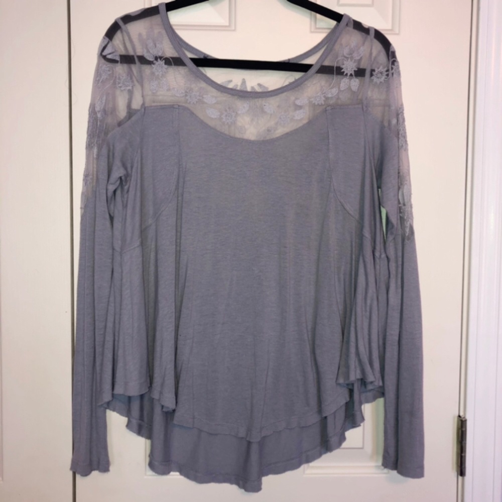 Free People | Long Sleeve Blue Shirt | Lace Detail